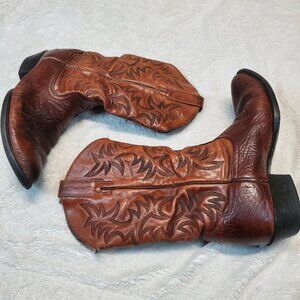 Ariat Tan Cowboy Leather Heel Boot Men 9 EE Western Country Stitched Rodeo Ranch